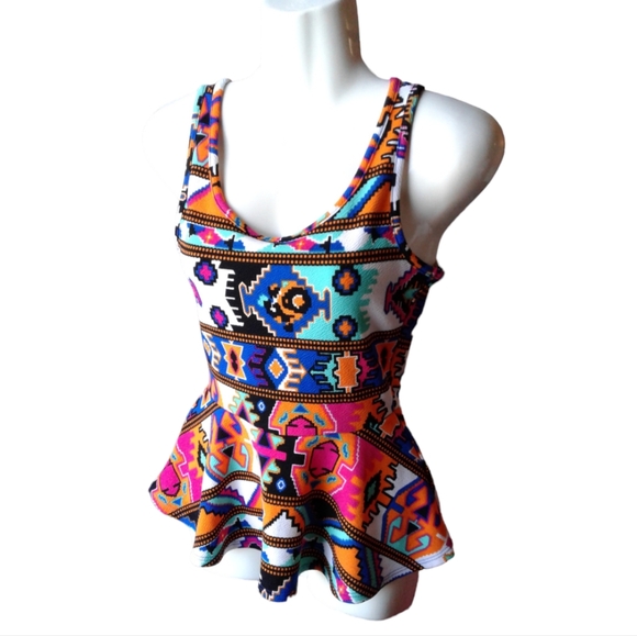 Deb Tops - Deb Bright Print Back Cut Out Sleeveless Top